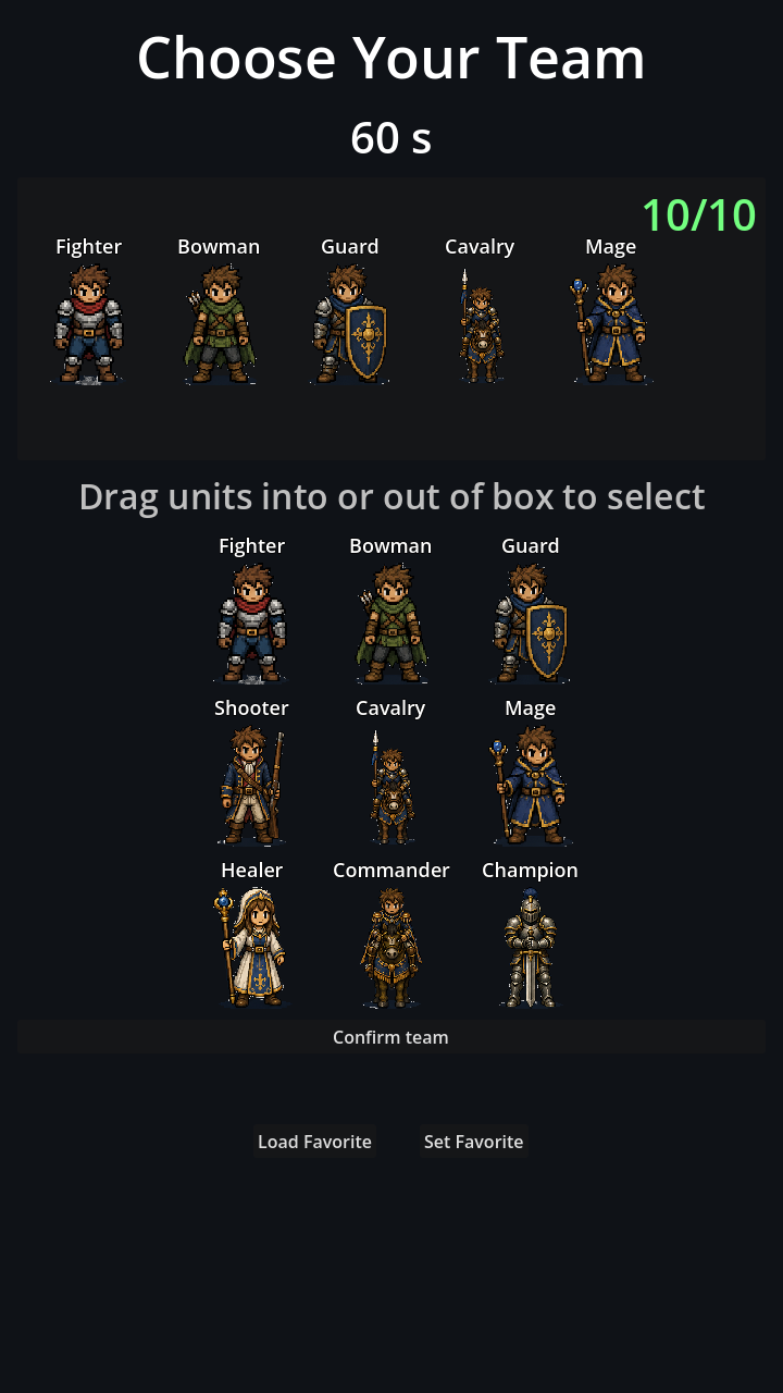 Team select screen, drafting a 10-point team